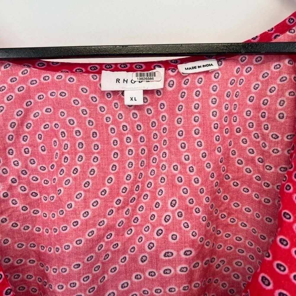 Rhode Voluminous Puff Sleeve Ruffled Retro Print Elodie Top In Red Trail - Picture 3 of 8